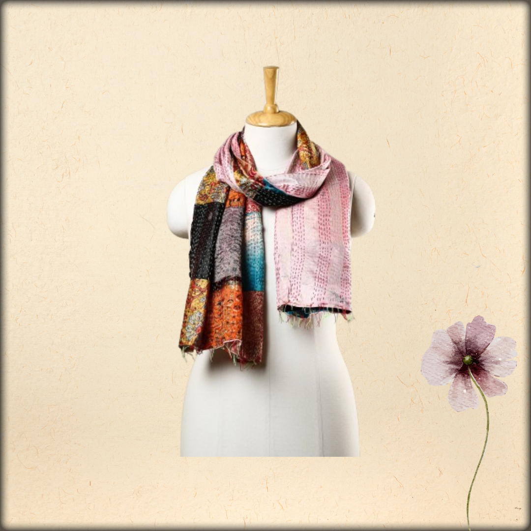 handmade multicolored patchwork reversible kantha baul stole