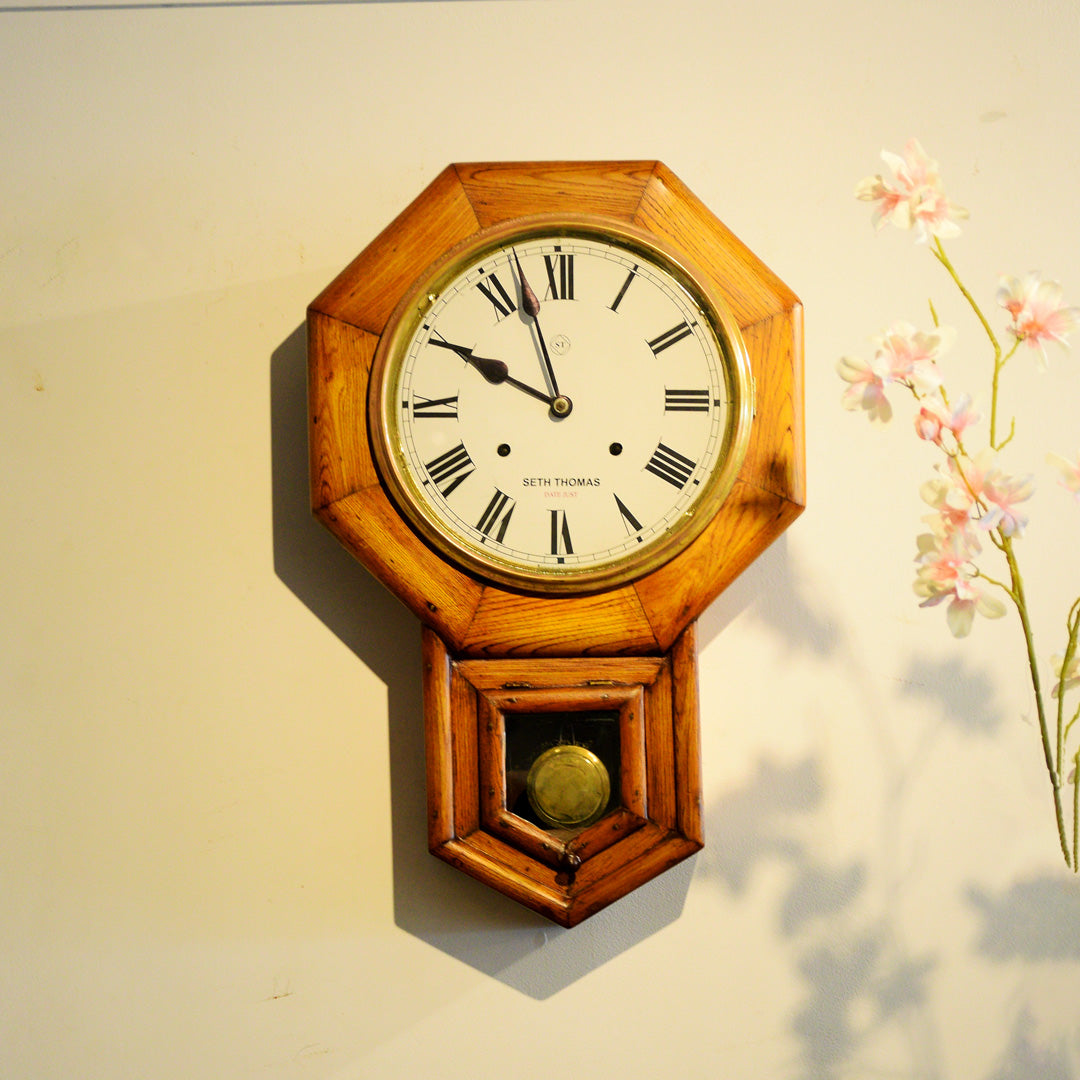 Antique Wooden Wall Clock With Pendulum and Hourly Sound Aura Experience Store