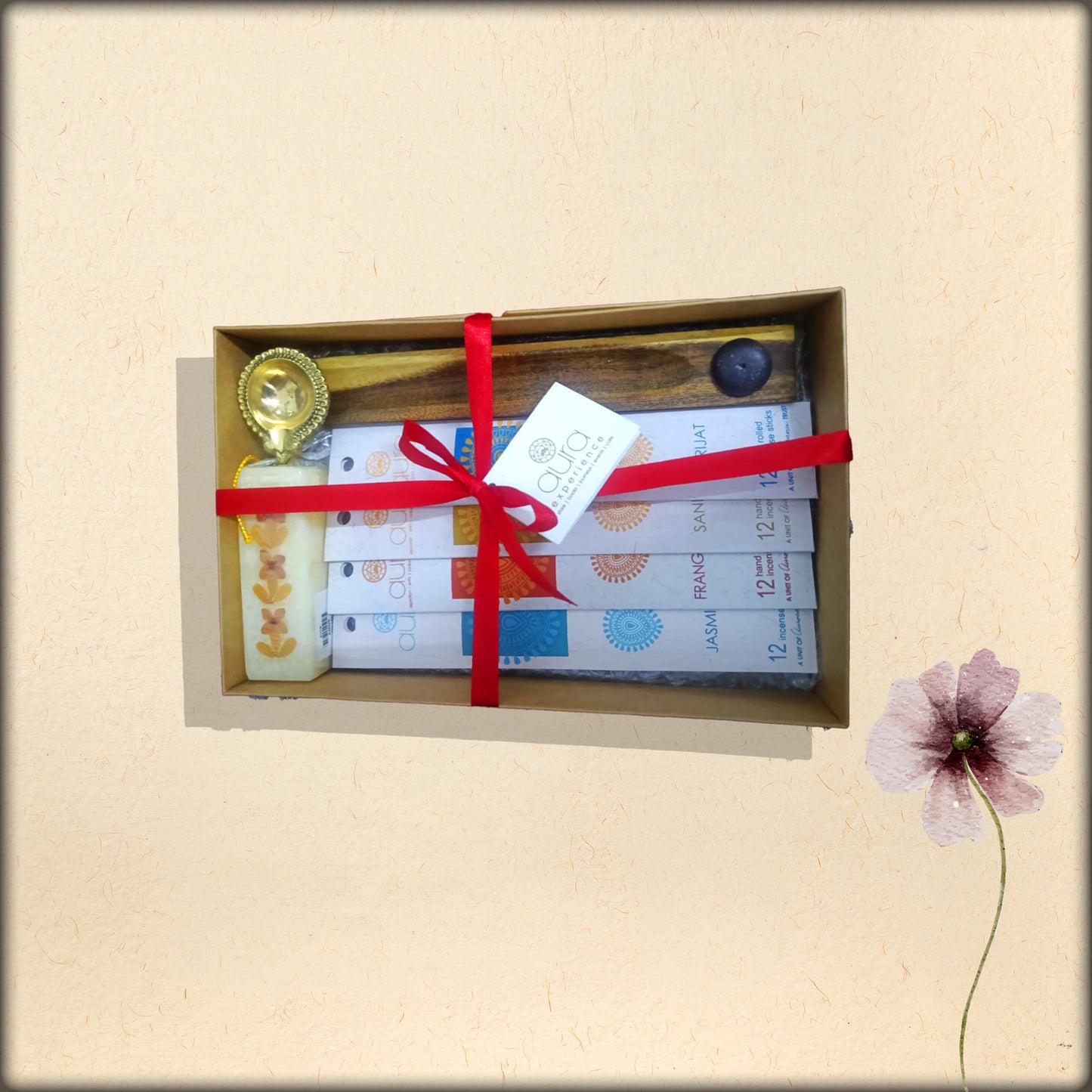 aura gift of fragrance & light collection | incense, diya & handmade candle set