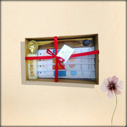 aura gift of fragrance & light collection | incense, diya & handmade candle set