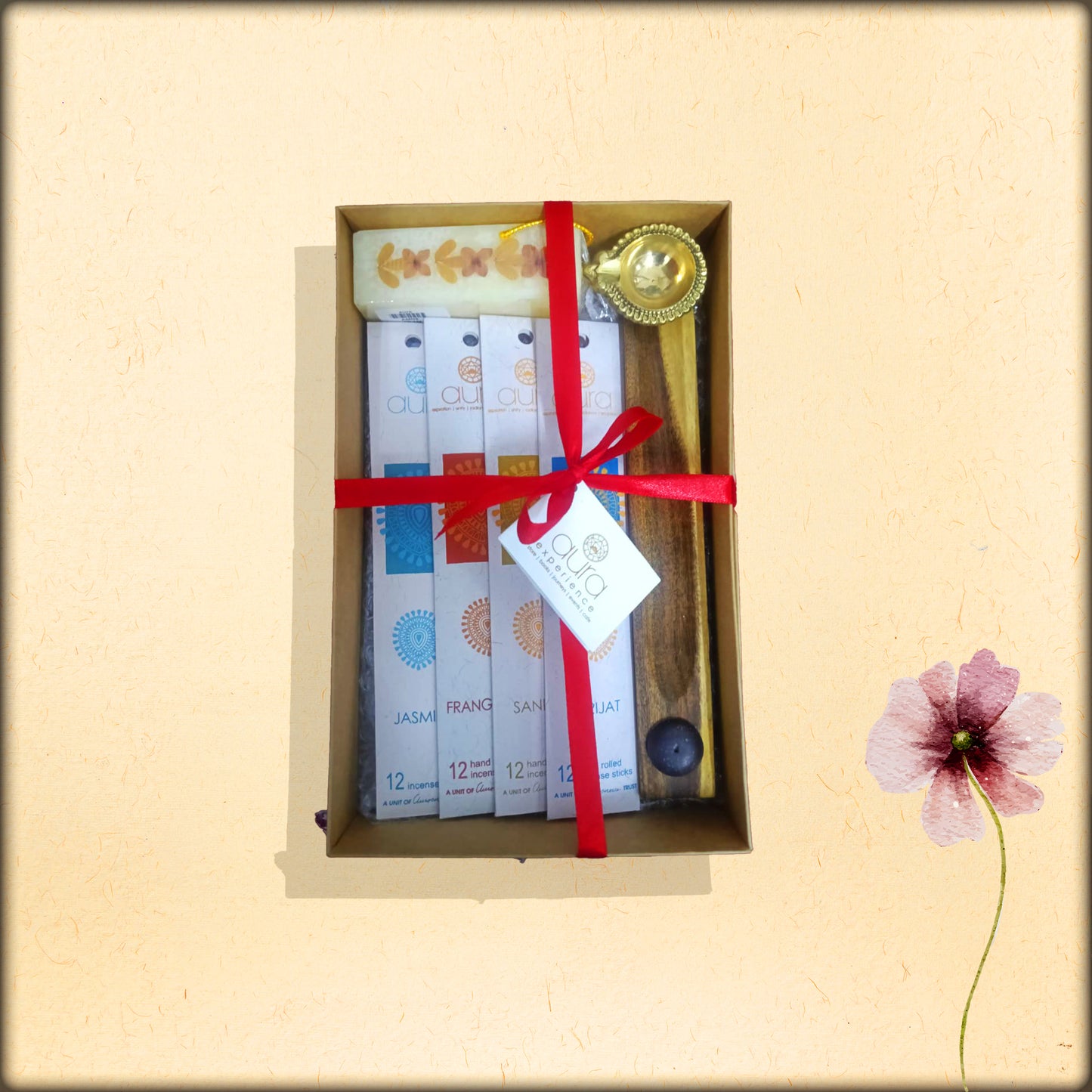 aura gift of fragrance & light collection | incense, diya & handmade candle set