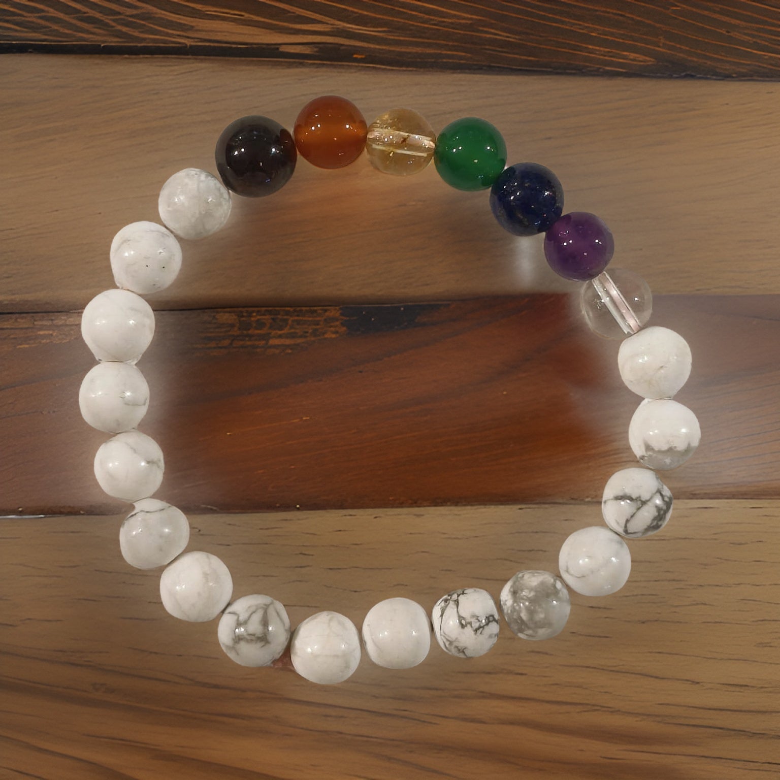 howlite seven chakra healing gemstone unisex bracelet from auroville