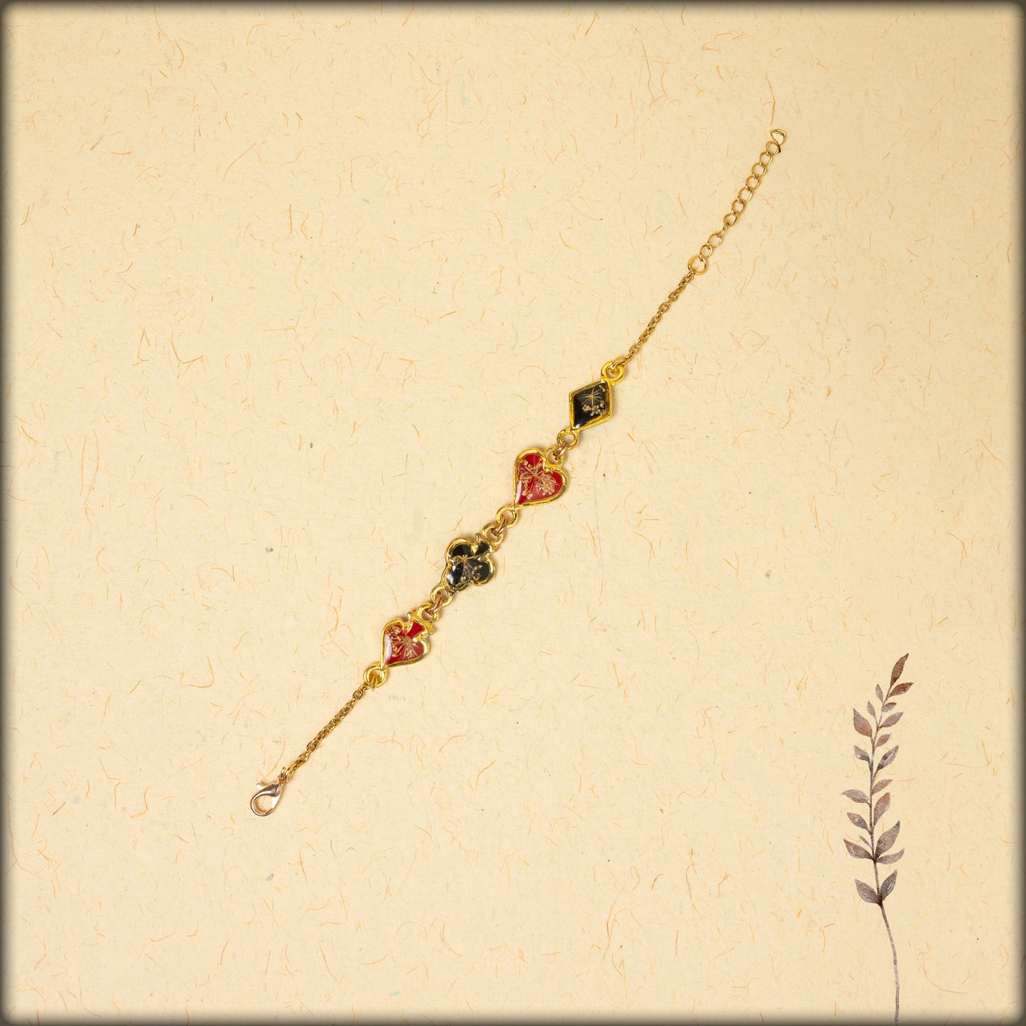 aura handcrafted red & black preserved flower jewellery bracelet