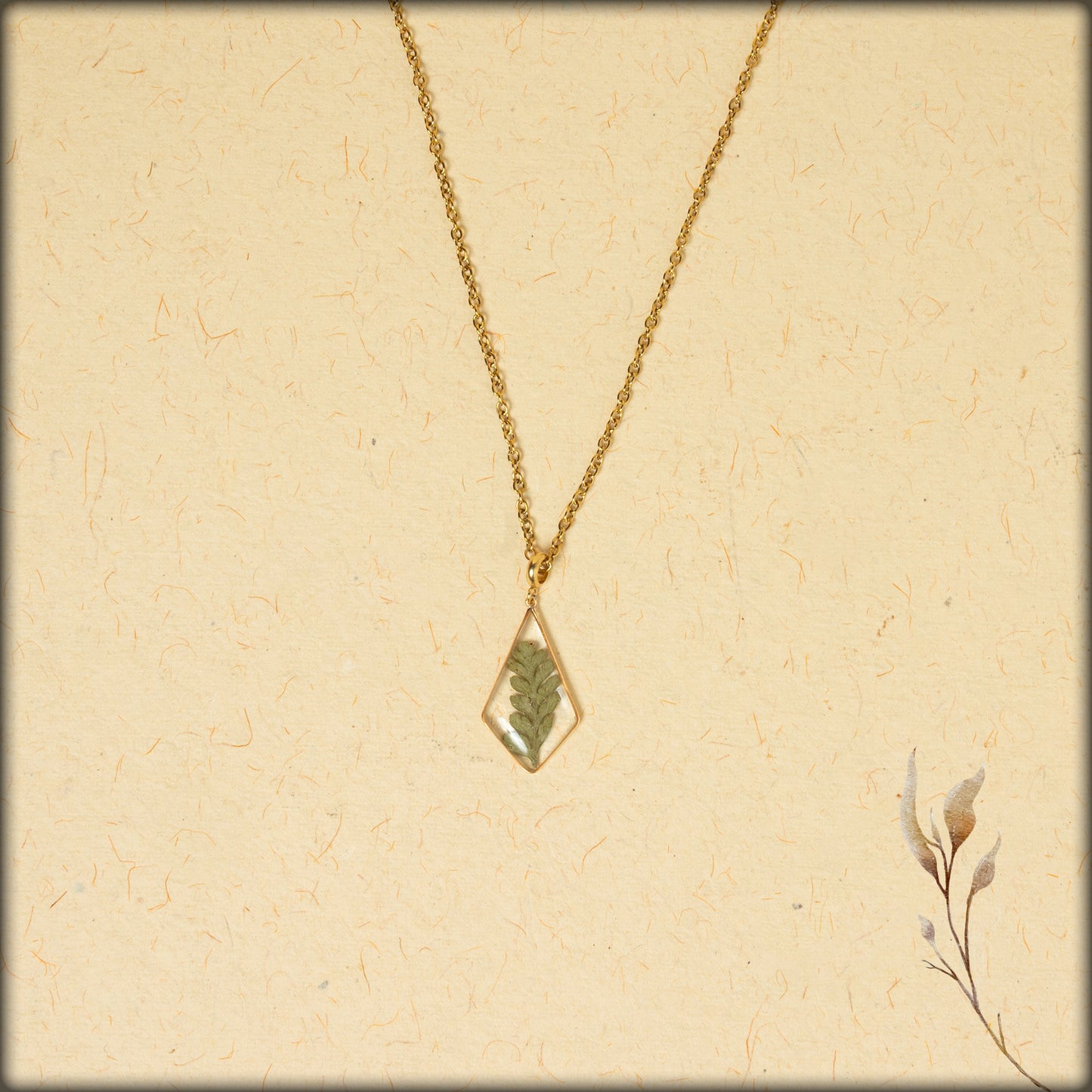 aura handcrafted fern preserved flower jewellery necklace