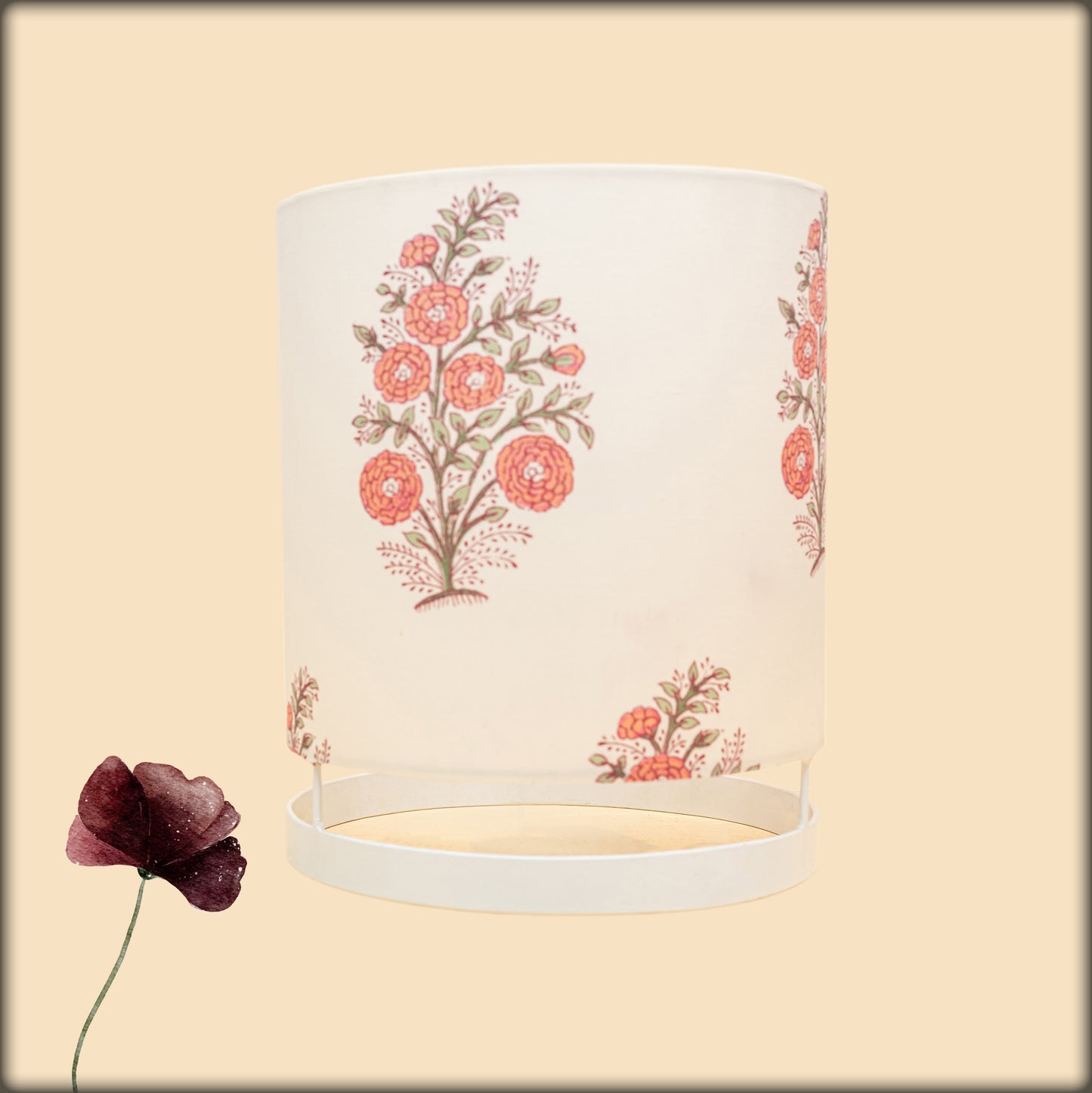 aura white floral print fabric cylinder lamp