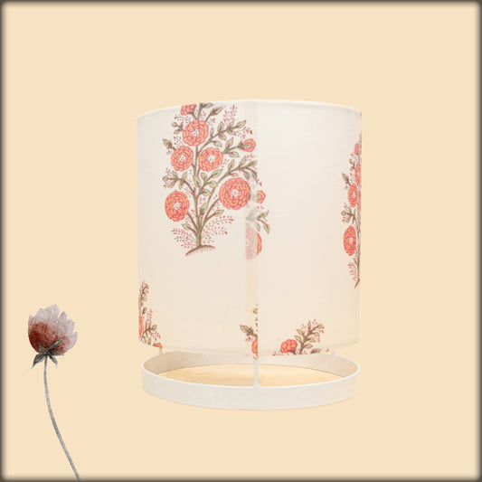 aura white floral print fabric cylinder lamp