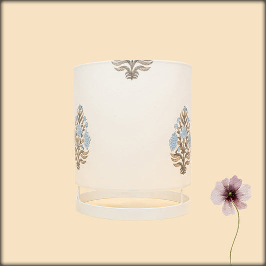 aura blue botanical floral fabric cylinder lamp
