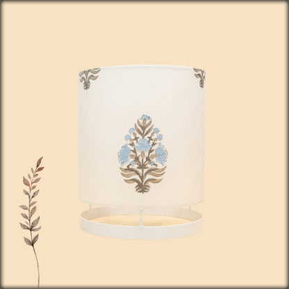 aura blue botanical floral fabric cylinder lamp
