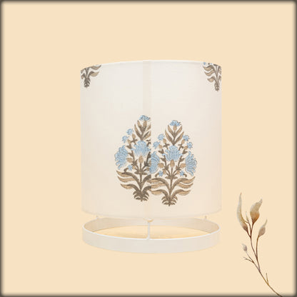 aura blue botanical floral fabric cylinder lamp