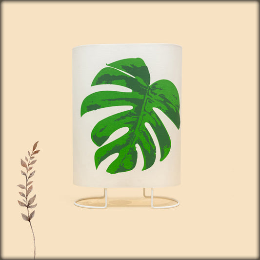 aura tropical monstera leaf fabric cylinder lamp