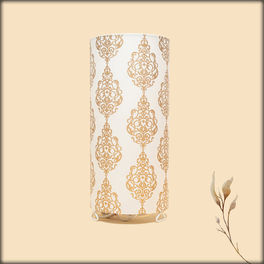 aura golden damask pattern fabric cylinder lamp