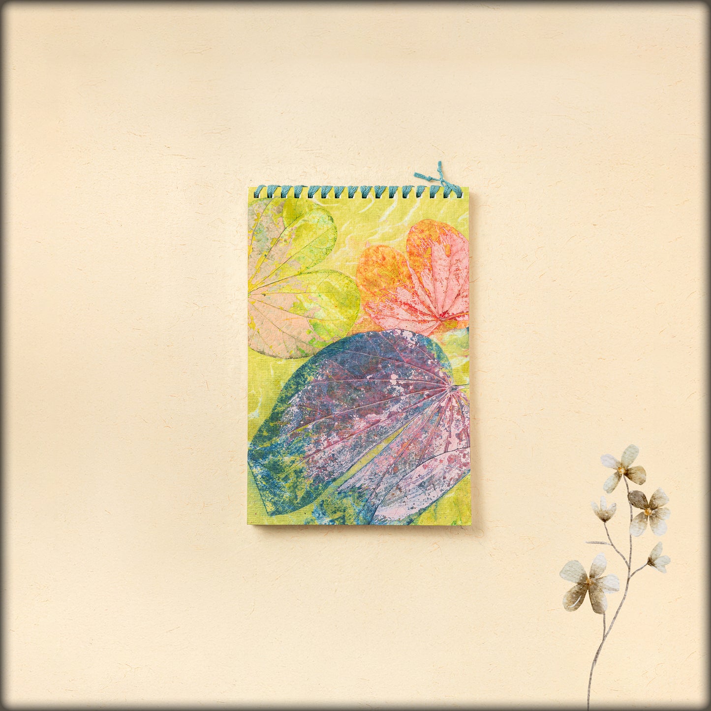aura handmade eco-friendly artistic leaf print notepad