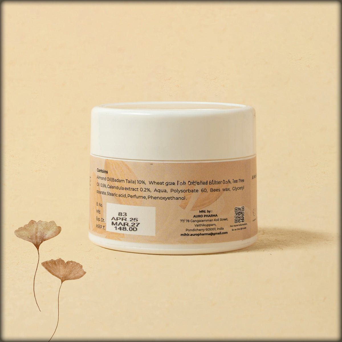 ayurvedic almond all purpose cream which as ayurvedic medicine properties where apply on the skin with the gentke massage suitable for all skin types available at aura store puducherry