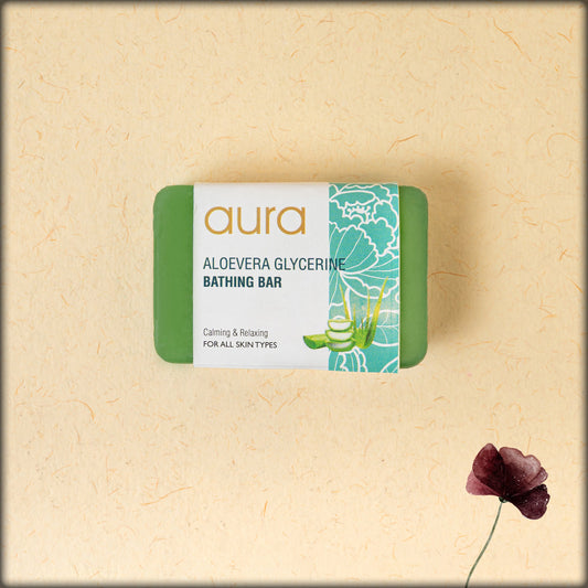 Online shopping: handmade aloe vera glycerin soap bar with natural ingredients for moisturizing and healthy skin from aura, a unit of auroservice trust puducherry