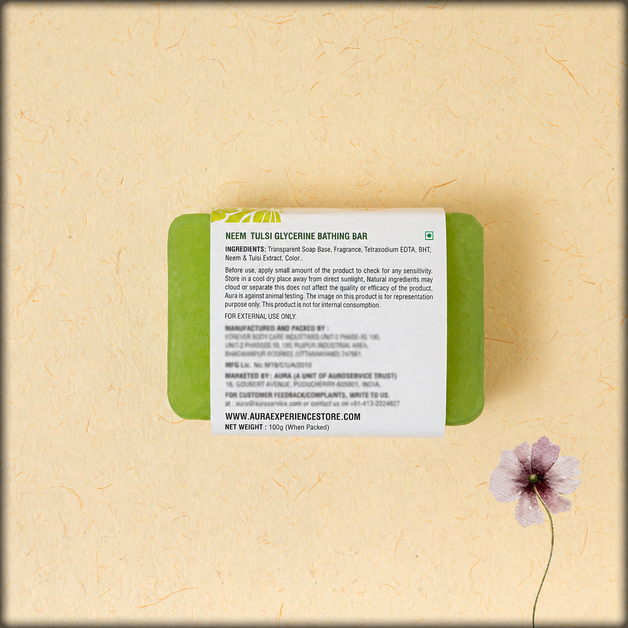 online shopping Handcrafted Neem Tulsi herbal bathing bar for clear, nourished, and moisturized skin at aura experience store puducherry