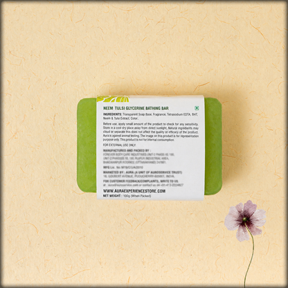 online shopping Handcrafted Neem Tulsi herbal bathing bar for clear, nourished, and moisturized skin at aura experience store puducherry