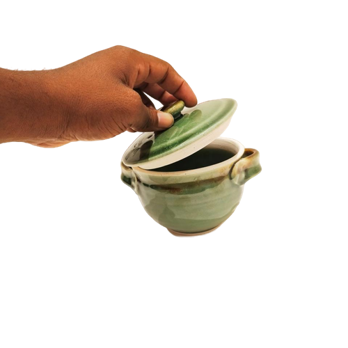 Light Green Handcrafted Ceramic Cassarole Bowl with a Lid