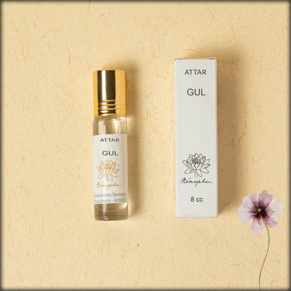 Online shopping: Attar Gul roll-on perfume oil with a rich rose aroma, alcohol-free natural attar, long-lasting floral fragrance for men and women from Sri Aurobindo Ashram, Pondicherry, available at Aura Experience Store.