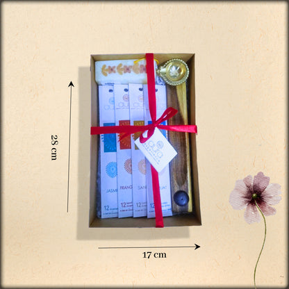 aura gift of fragrance & light collection | incense, diya & handmade candle set