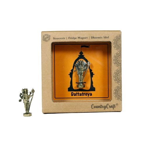 miniature brass dharmic idol of dattatreya by country craft - a unique home decor and auspicious gift