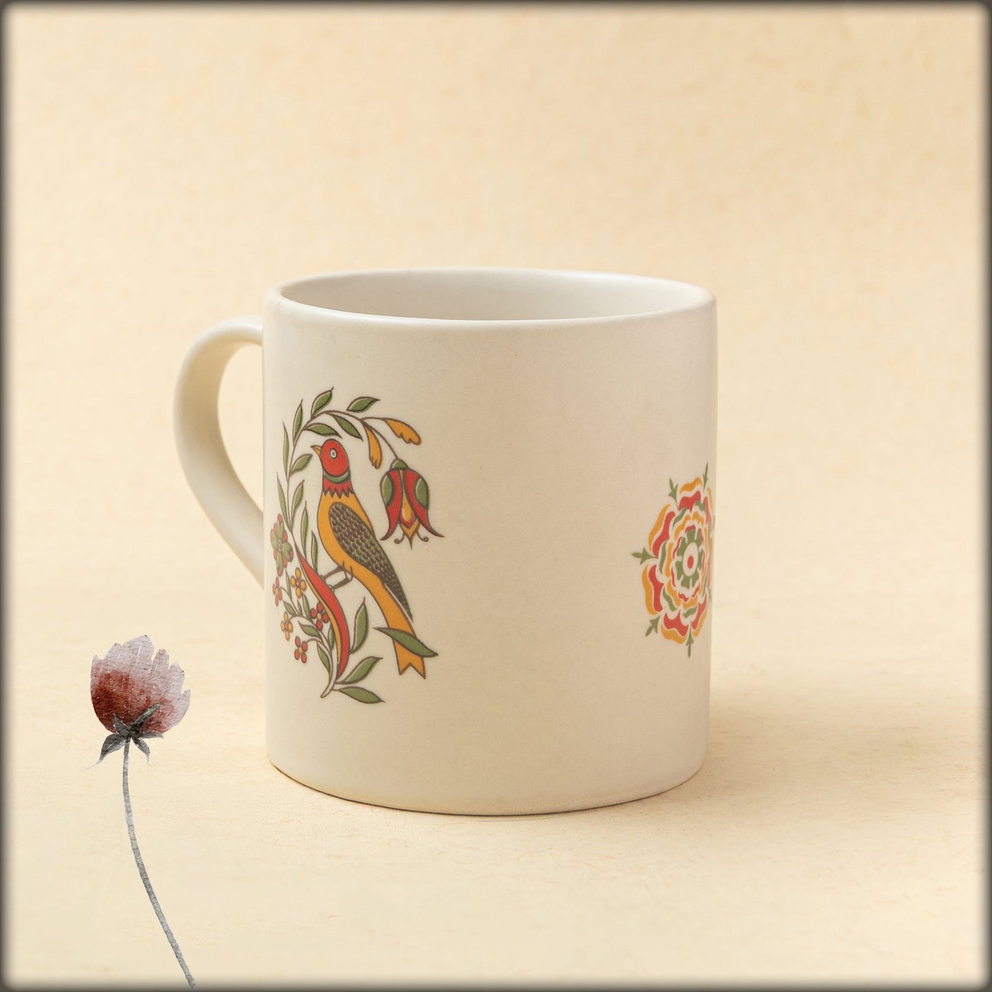 aura ivory bird pattern mug