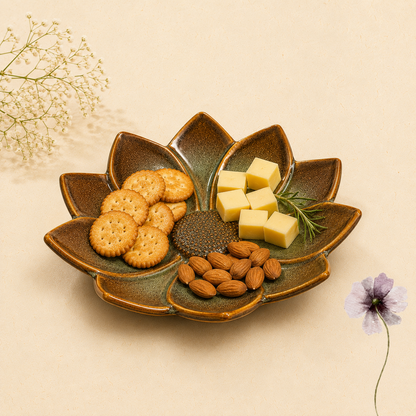 aura flora sculpted ceramic serving platter – large