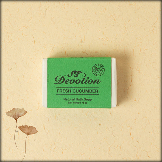 online shopping devotion fresh cucumber natural handmade soap enriched with cucumber extracts, herbal ingredients, and natural oils for gentle cleansing, cooling freshness, and healthy, hydrated skin from aura store, a unit of auroservice trust pondicherry