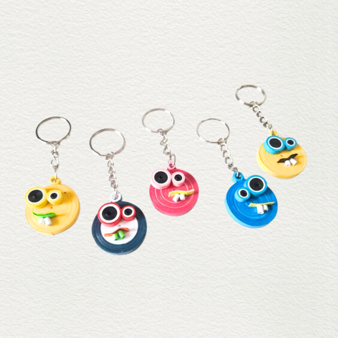 Funny Face Paper Quilled Handmade Keychain
