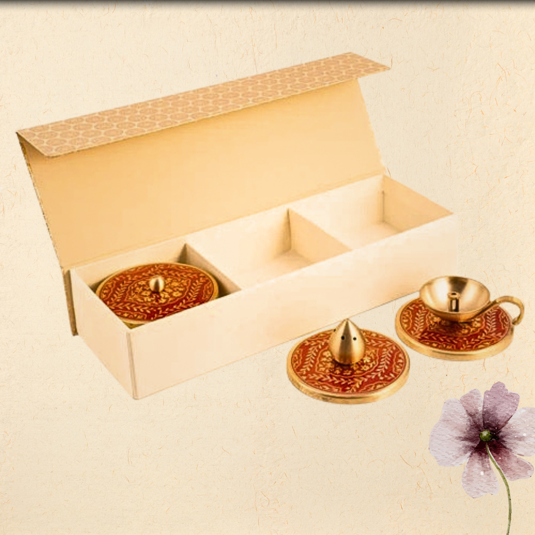 Gift Box : Puri Diya + Incense Holder + Mutli Purpose Container