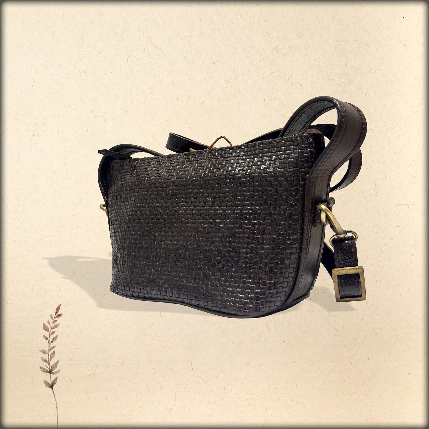 aura handwoven black leather crossbody handbag