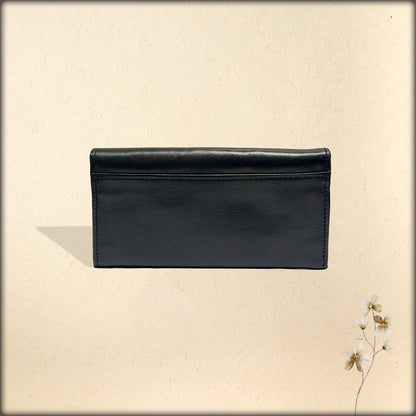 aura classic obsidian black leather women's wallet