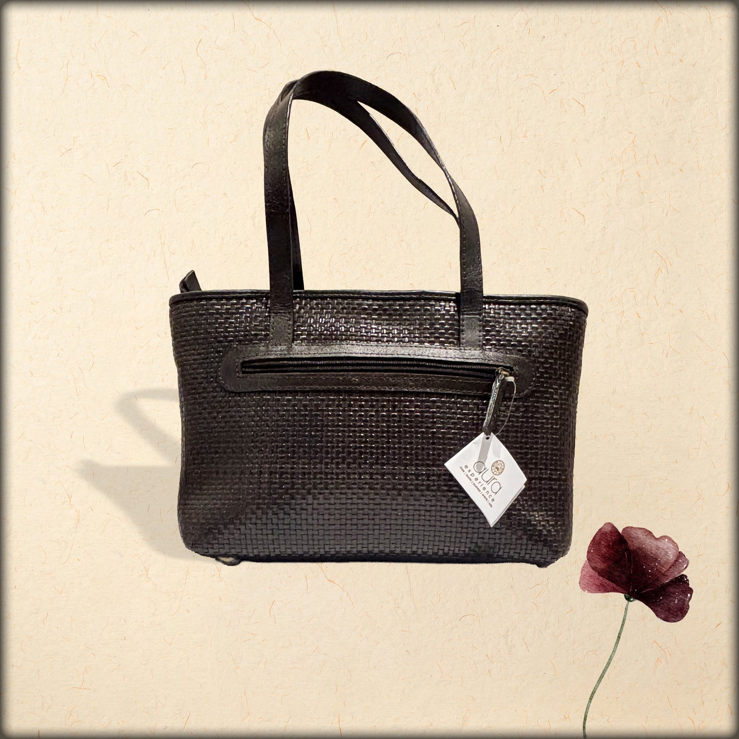 aura handwoven dark brown leather tote bag
