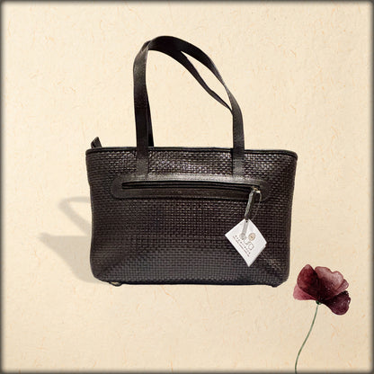 aura handwoven dark brown leather tote bag