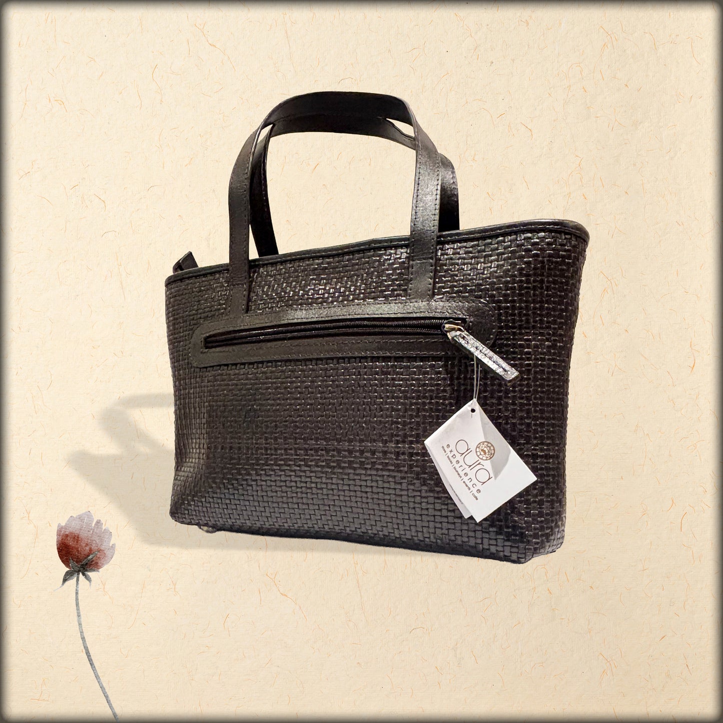 aura handwoven dark brown leather tote bag