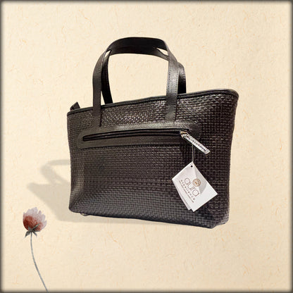 aura handwoven dark brown leather tote bag
