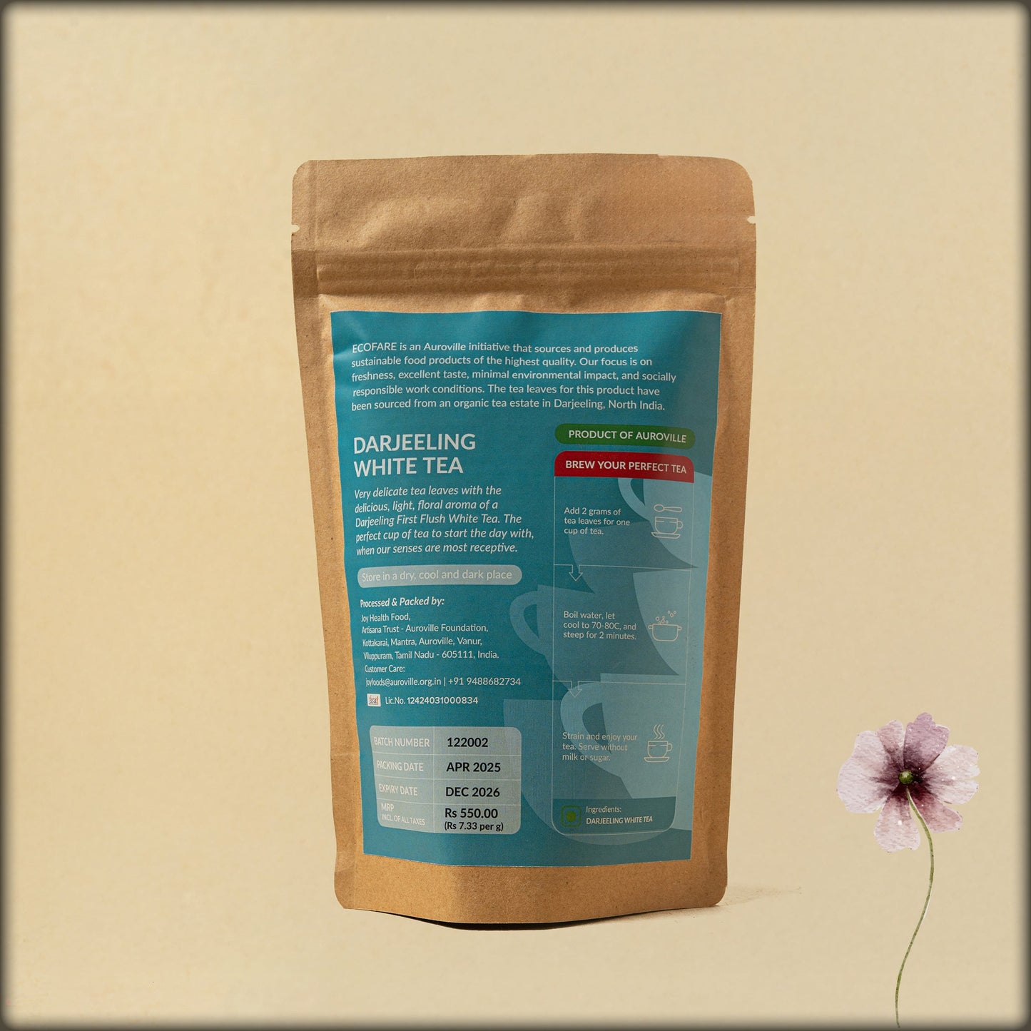 ecofare darjeeling white tea first flush floral tips loose leaf tea