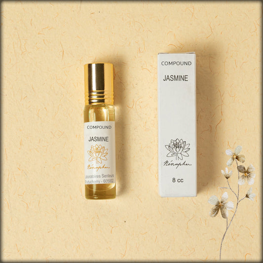 online shopping Handcrafted jasmine roll-on perfume oil featuring an authentic jasmine scent, natural attar perfume for daily wear and travel from sri aurobindo ashram available at aura store puducherry