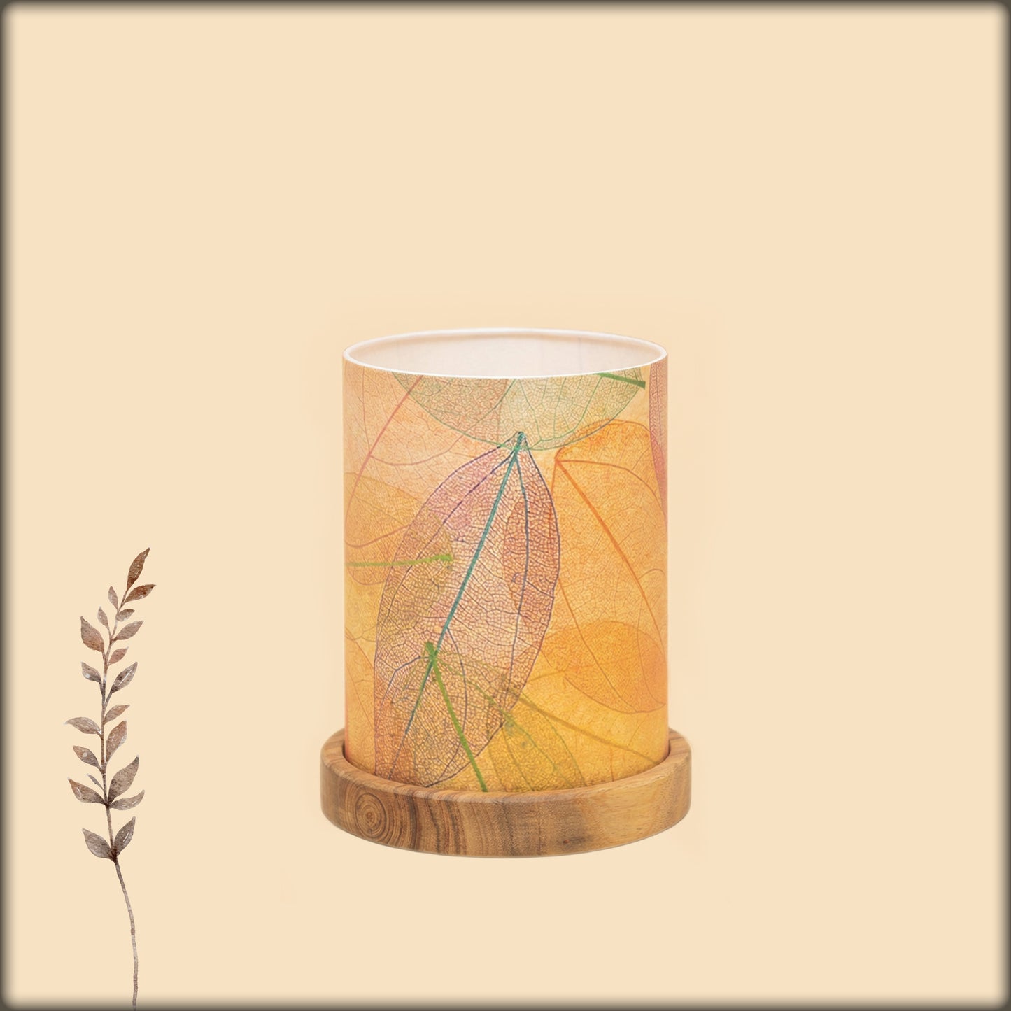 aura autumn leaf botanical mini wooden table lamp