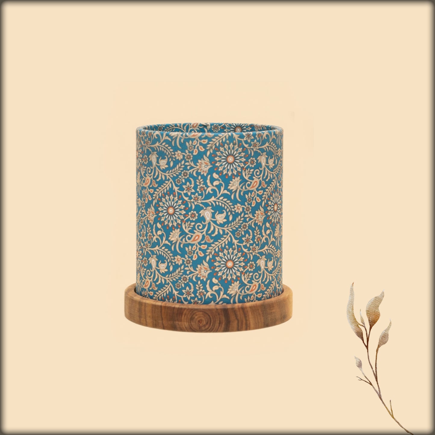 aura blue paisley floral mini wooden table lamp
