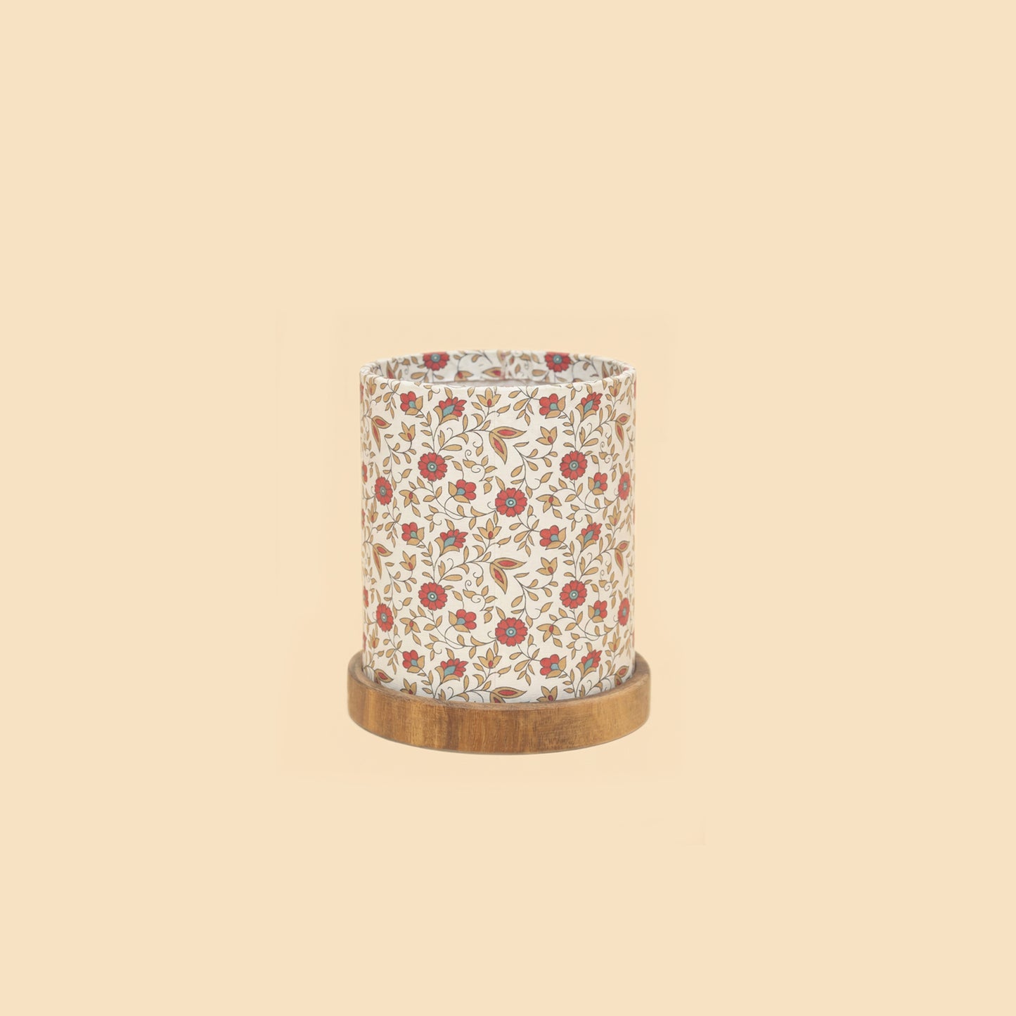 aura crimson poppy floral mini wooden table lamp