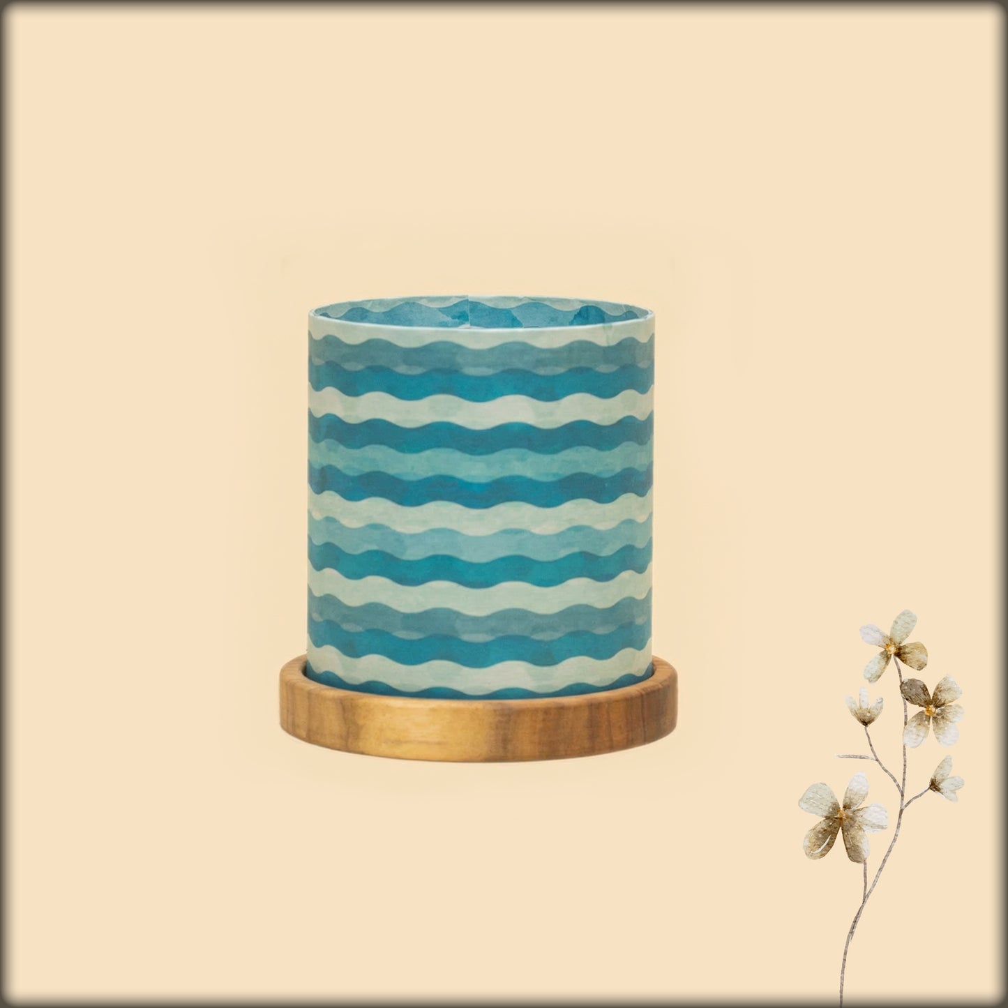 aura turquoise ocean wave mini wooden table lamp