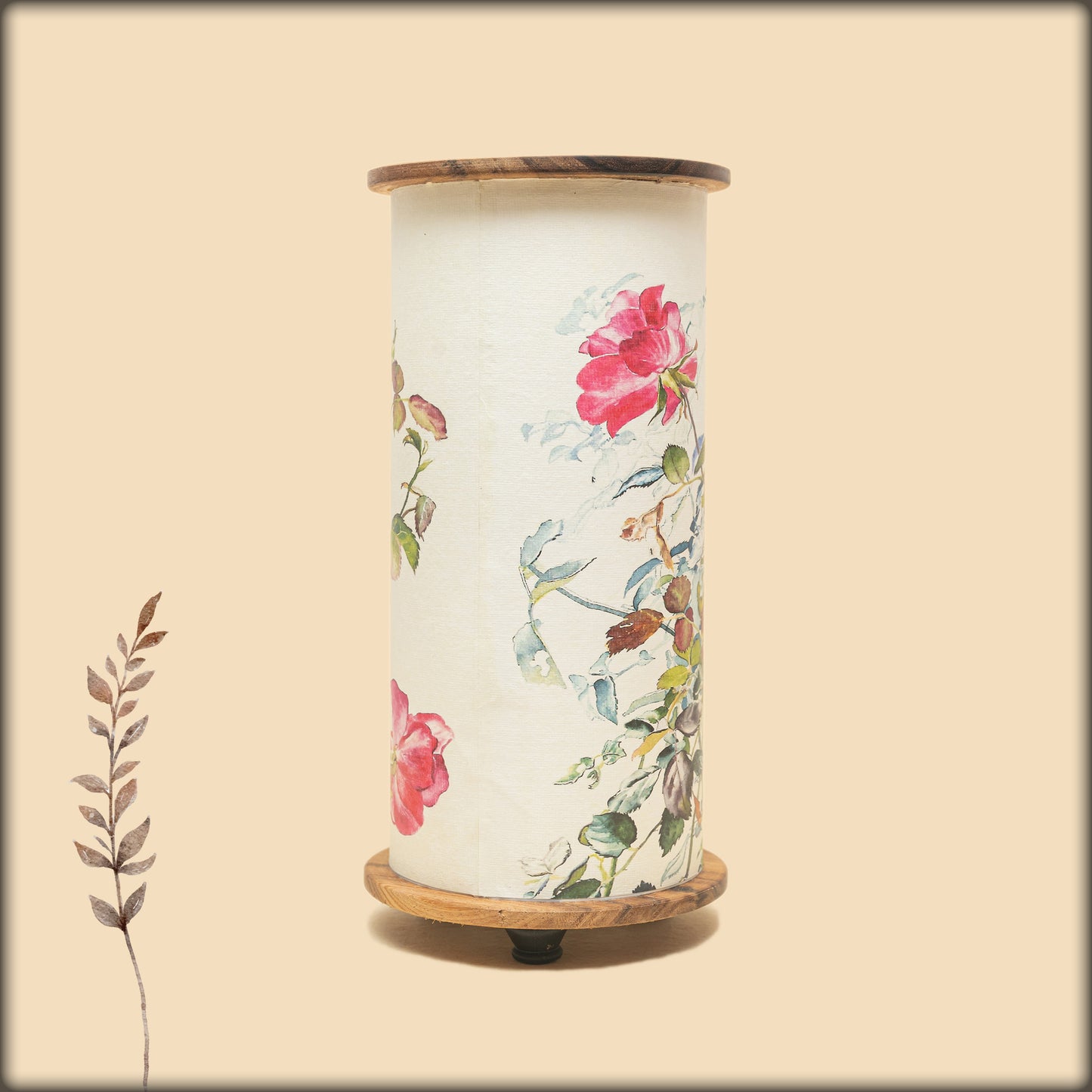 aura rose garden fabric cylinder lamp with wooden base