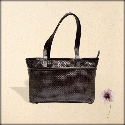 aura handwoven dark brown leather tote bag