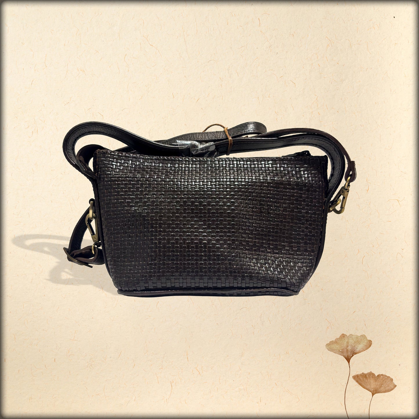 aura handwoven black leather crossbody handbag