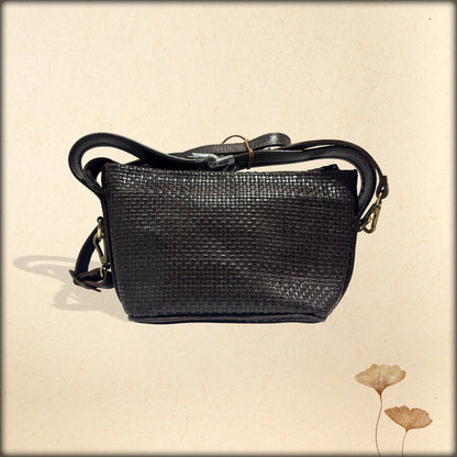 aura handwoven black leather crossbody handbag