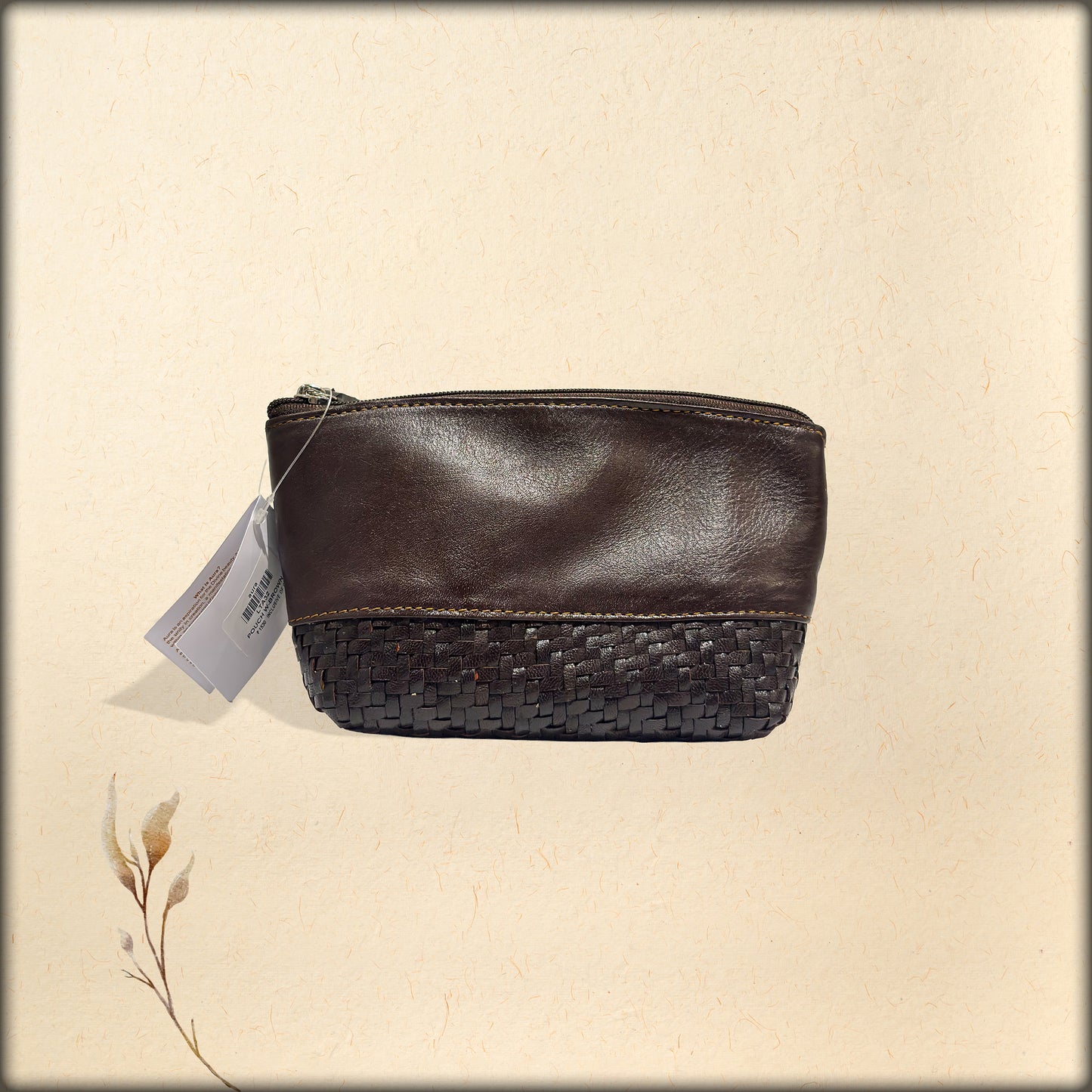 aura handwoven dark brown leather utility pouch