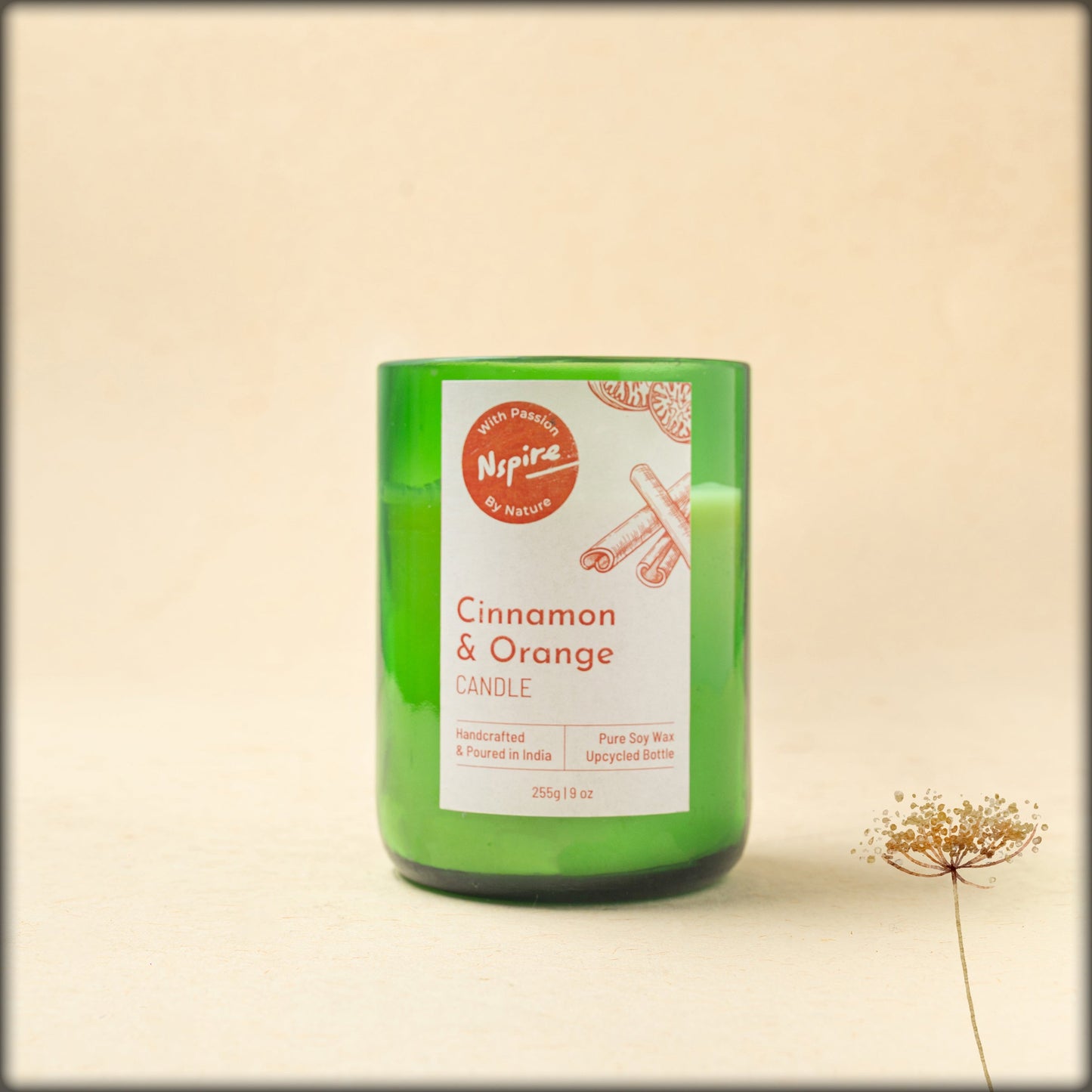 nspire cinnamon & orange pure soy wax candle