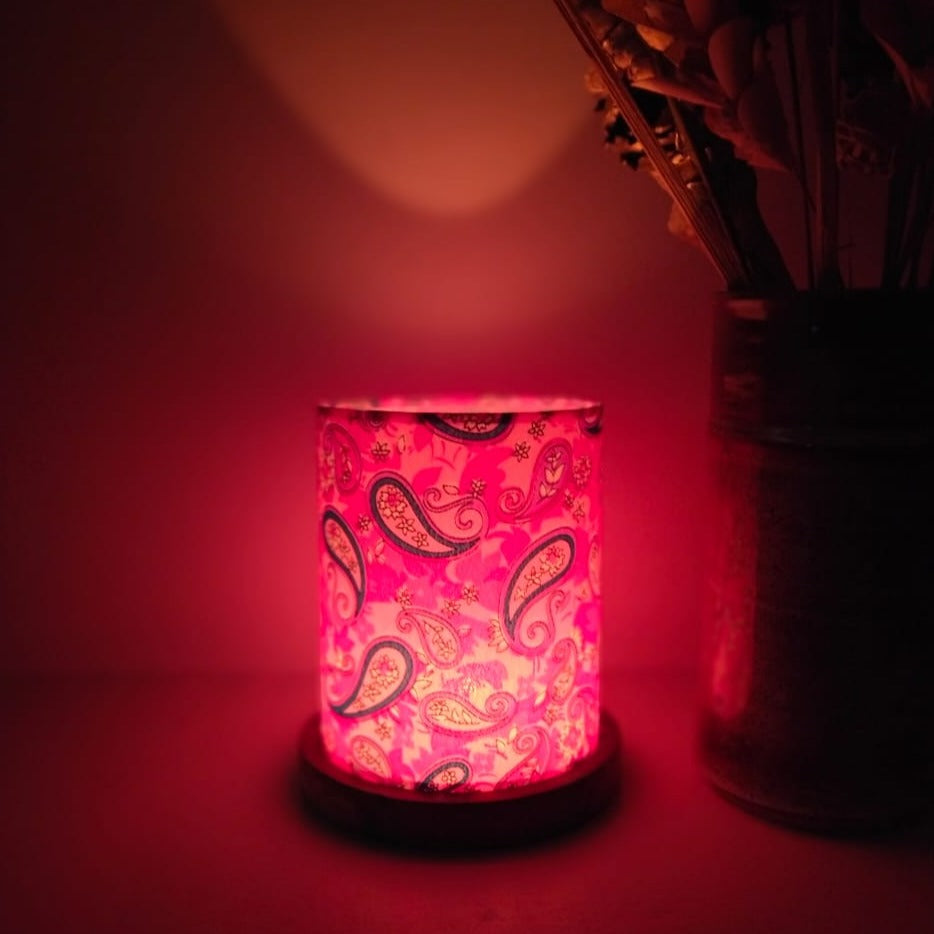 Hand Printed Pink T-Lite Candle With Holder