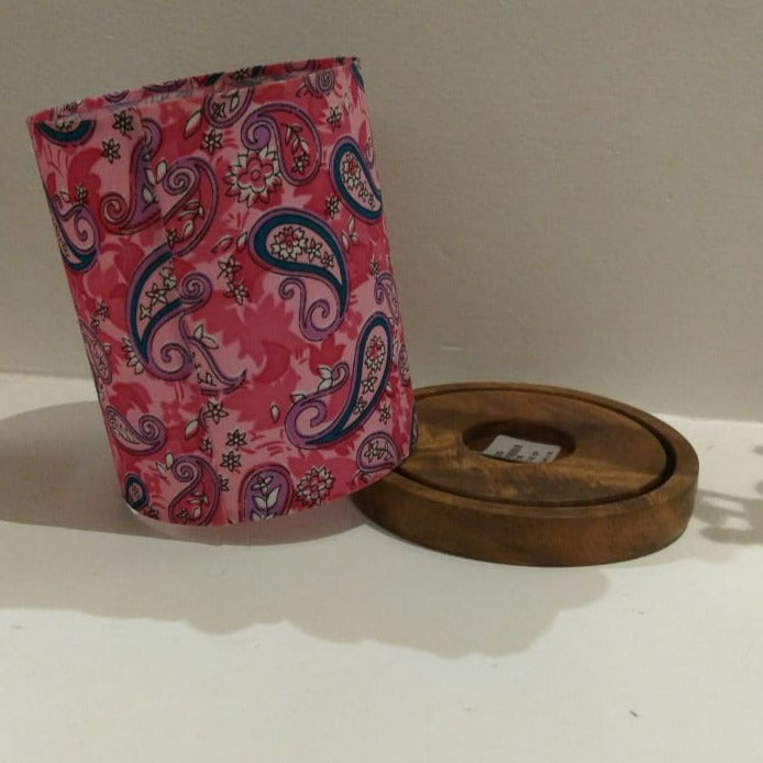 Hand Printed Pink T-Lite Candle With Holder