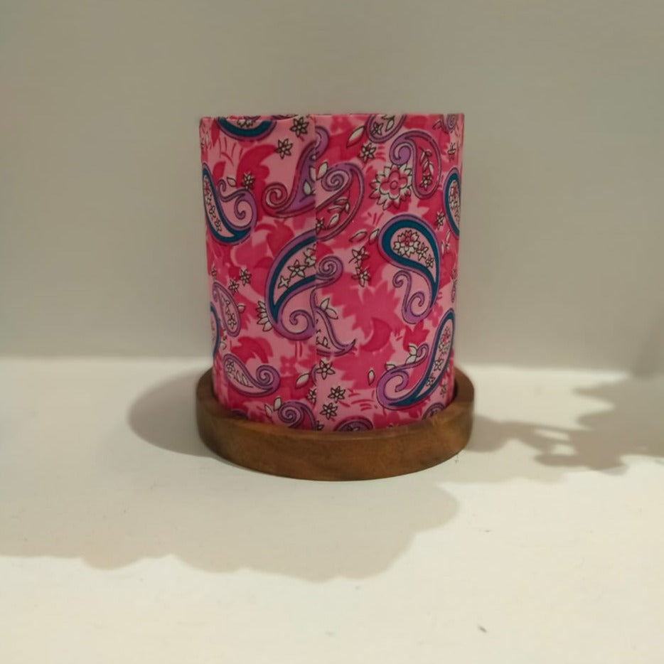 Hand Printed Pink T-Lite Candle With Holder